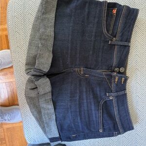 Hudson Jeans Dark Blue Denim Jean Shorts with Gray Cuff